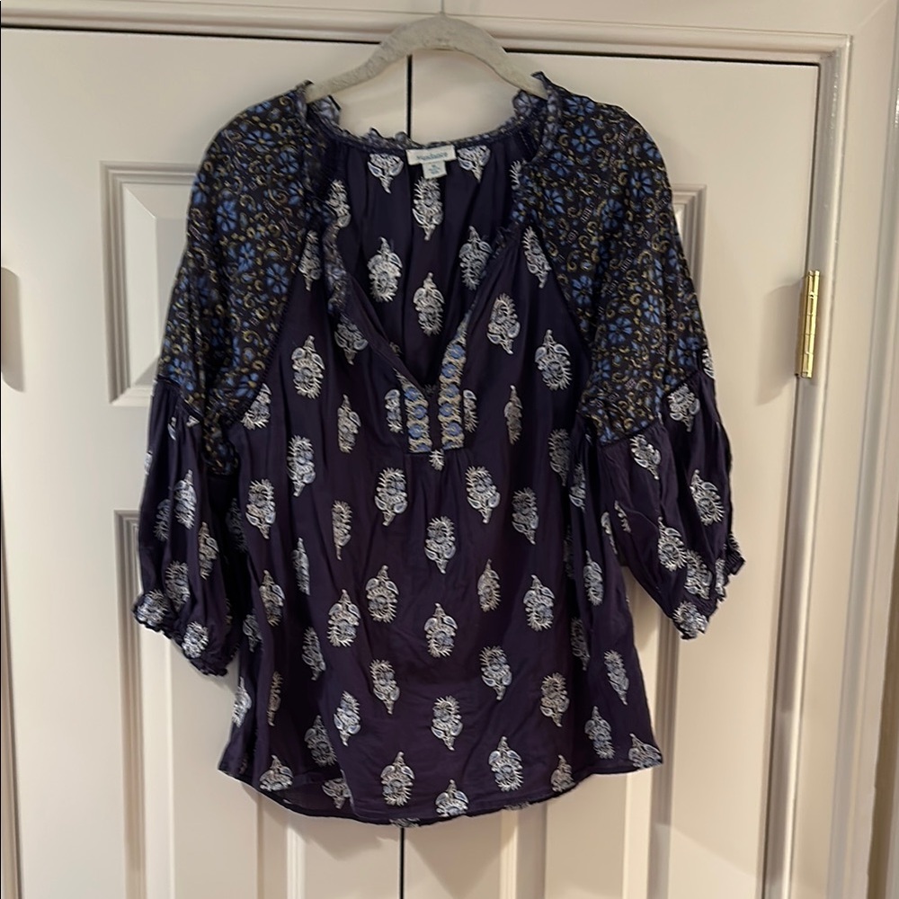 Women's Blue Patterned Boho Top